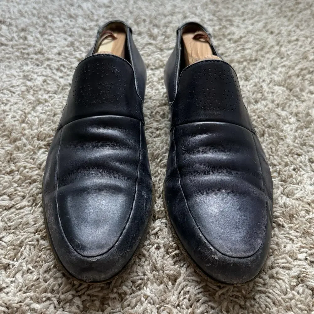 Vintage Gucci GG Monogram Punched Leather Loafers Slip On Black Men’s Size 9 D